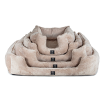 Legowisko dla psa z bokami welurowe ze spodem antypoślizgowym i materacem elastycznym beżowe