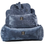 Fotelik samochodowy dla psa z poduchami granatowy welurowy