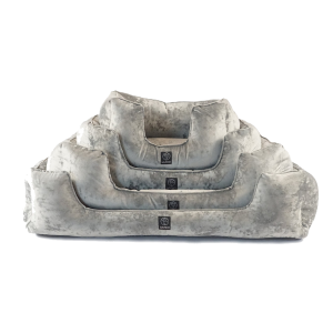 Legowisko dla psa z bokami welurowe ze spodem antypoślizgowym i materacem elastycznym srebrne - szare