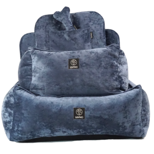 Fotelik samochodowy dla psa z poduchami granatowy welurowy